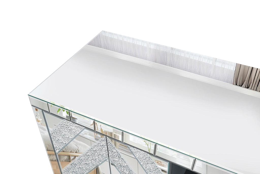 47 Inch Mirror TV Media Console with Diamond Glass Doors, Dual Door