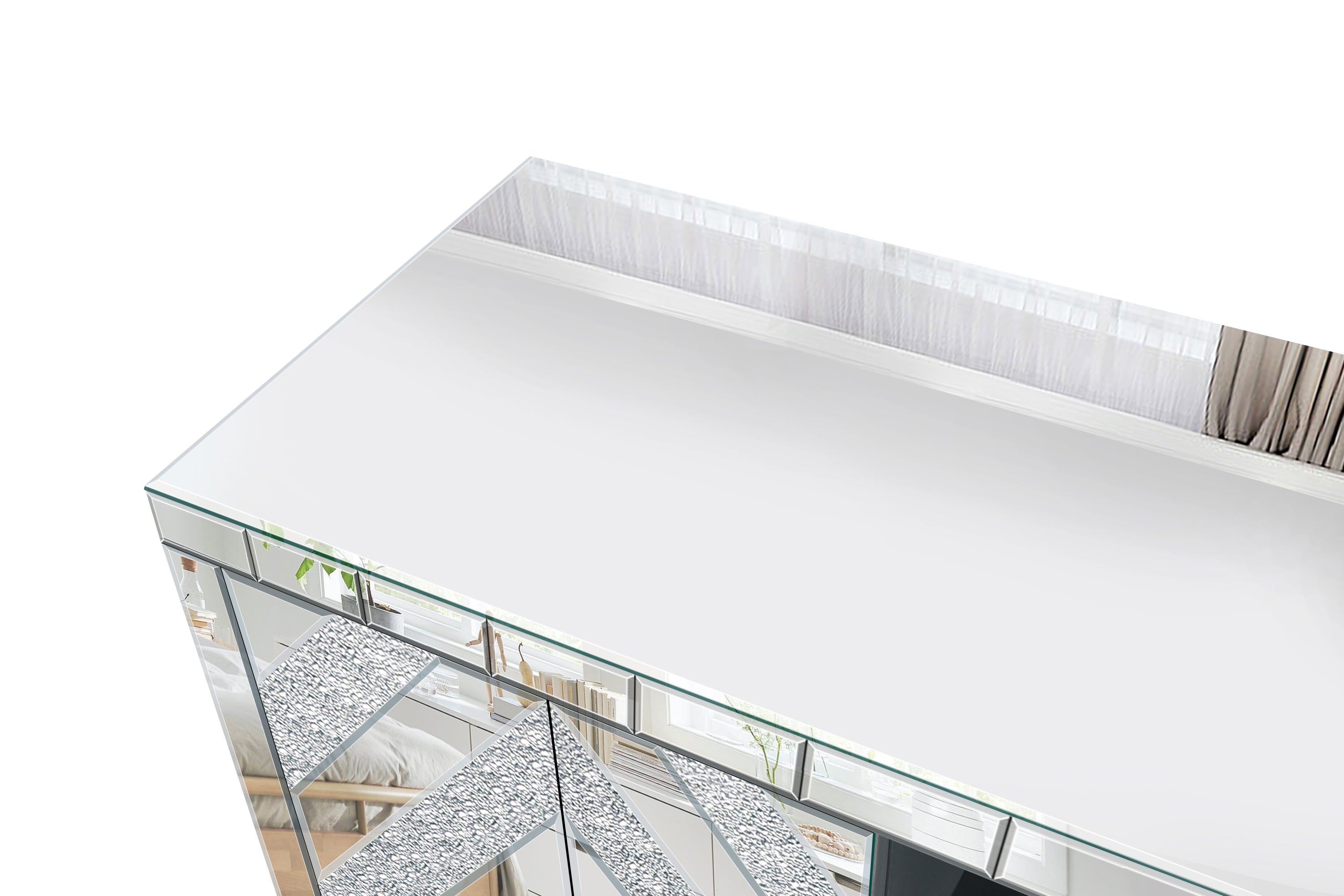 47 Inch Mirror TV Media Console with Diamond Glass Doors, Dual Door