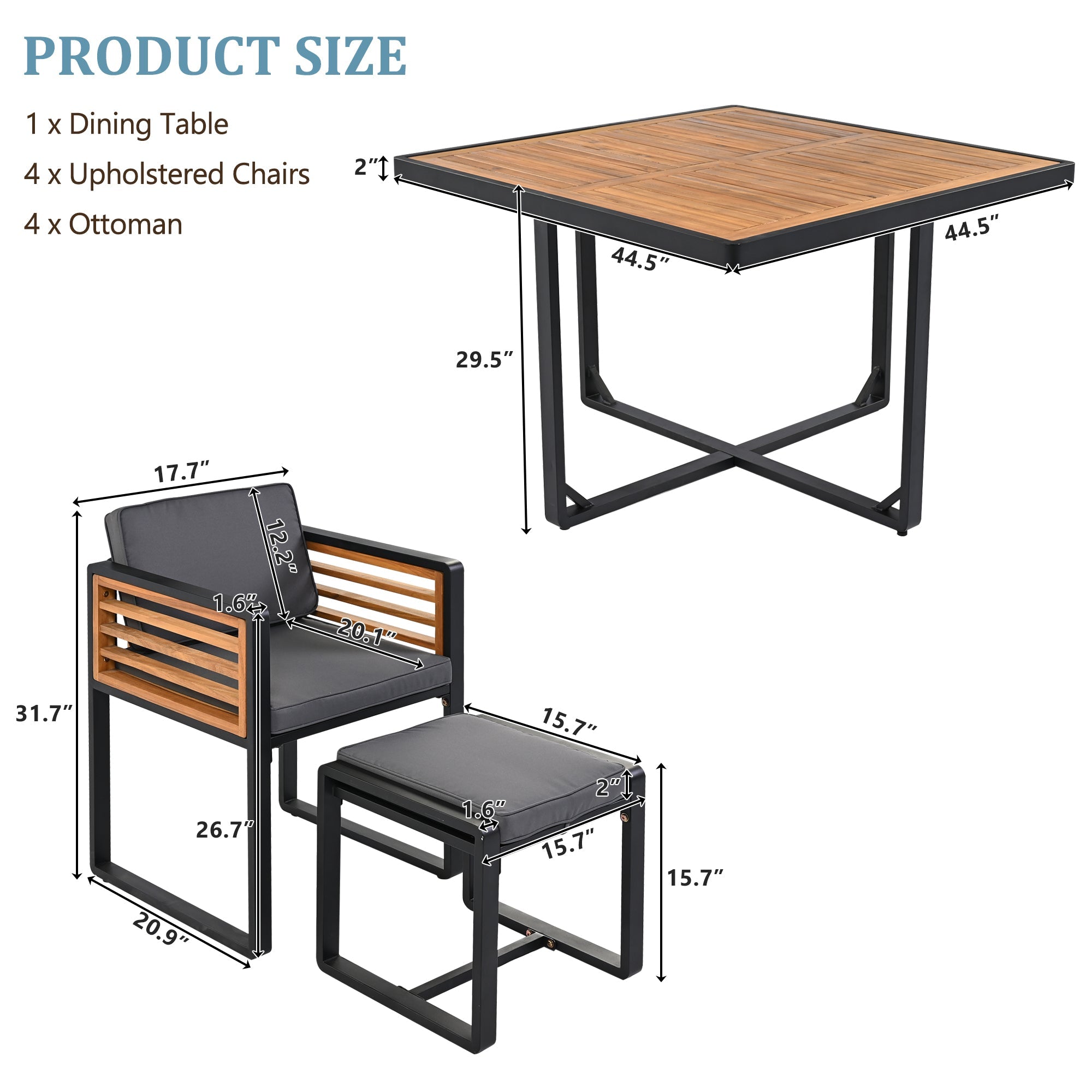 9-Pieces Acacia Wood Patio Dining Set, Space Saving Outdoor Patio Set,