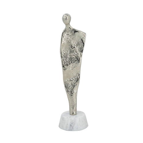 3.5x3x12' Abstract Aluminum Human Figurine on Marble Stand,