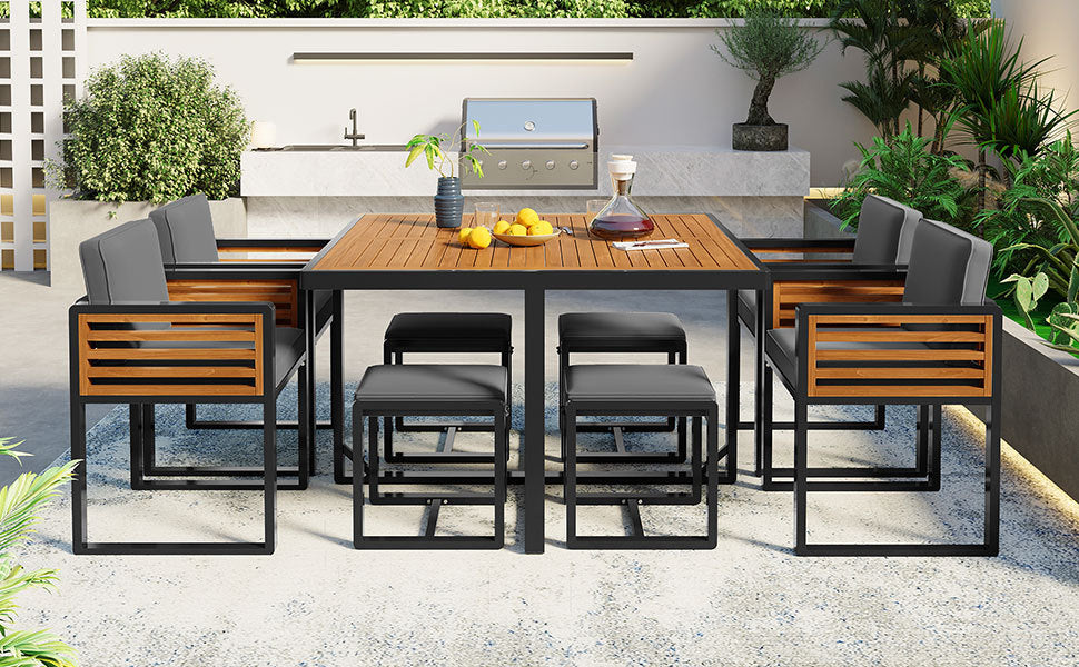 9-Pieces Acacia Wood Patio Dining Set, Space Saving Outdoor Patio Set,