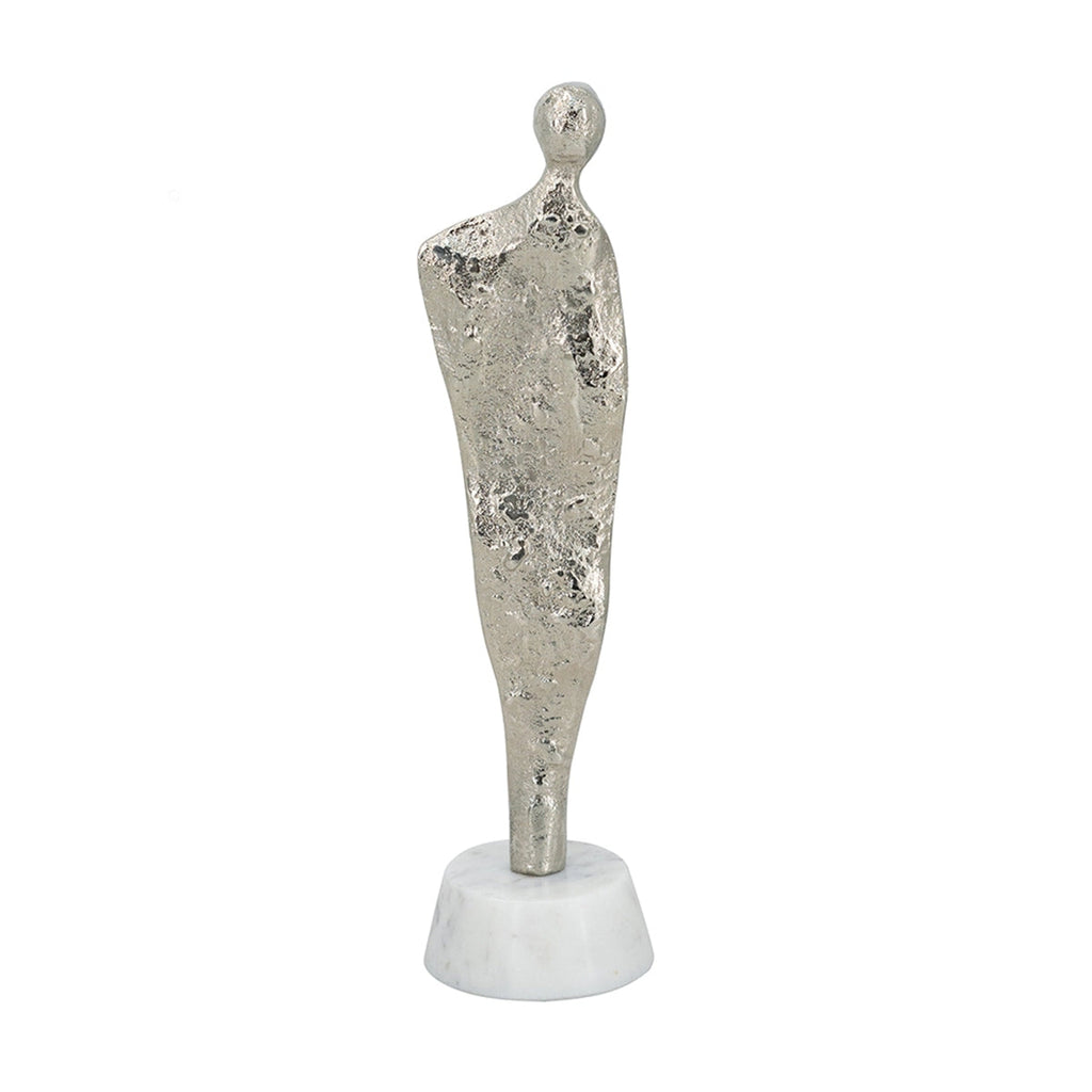 3.5x3x12' Abstract Aluminum Human Figurine on Marble Stand,