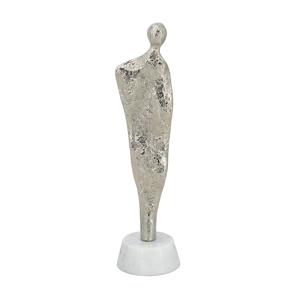 3.5x3x12' Abstract Aluminum Human Figurine on Marble Stand,