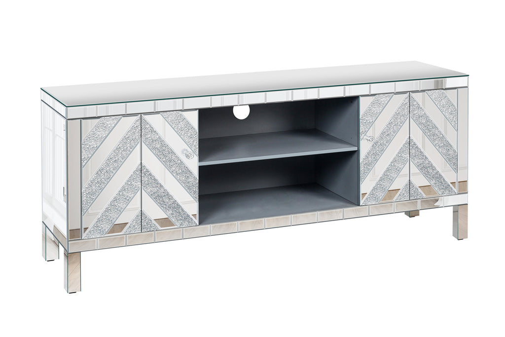 47 Inch Mirror TV Media Console with Diamond Glass Doors, Dual Door