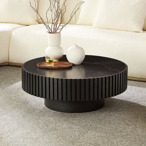35.43'' Nesting Round Sintered Stone Tabletop Modern Drum Coffee Table