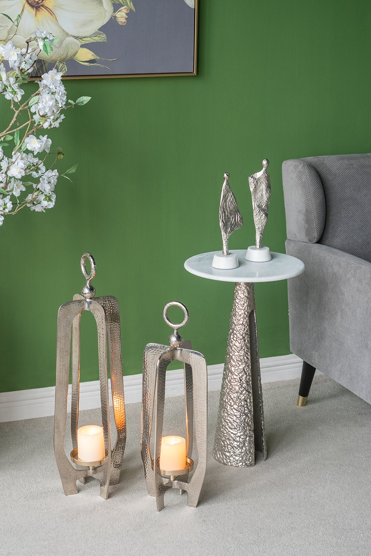 3.5x3x12' Abstract Aluminum Human Figurine on Marble Stand,