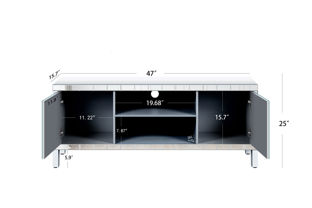 47 Inch Mirror TV Media Console with Diamond Glass Doors, Dual Door