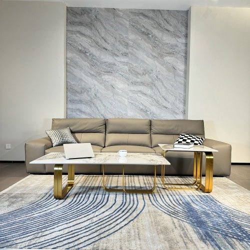 LuneluX_Home – Modern Sintered Stone Coffee Table Set with Gold Frame