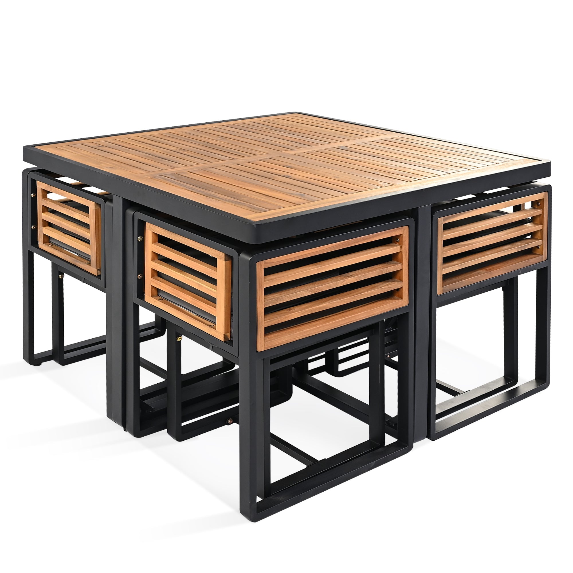 9-Pieces Acacia Wood Patio Dining Set, Space Saving Outdoor Patio Set,