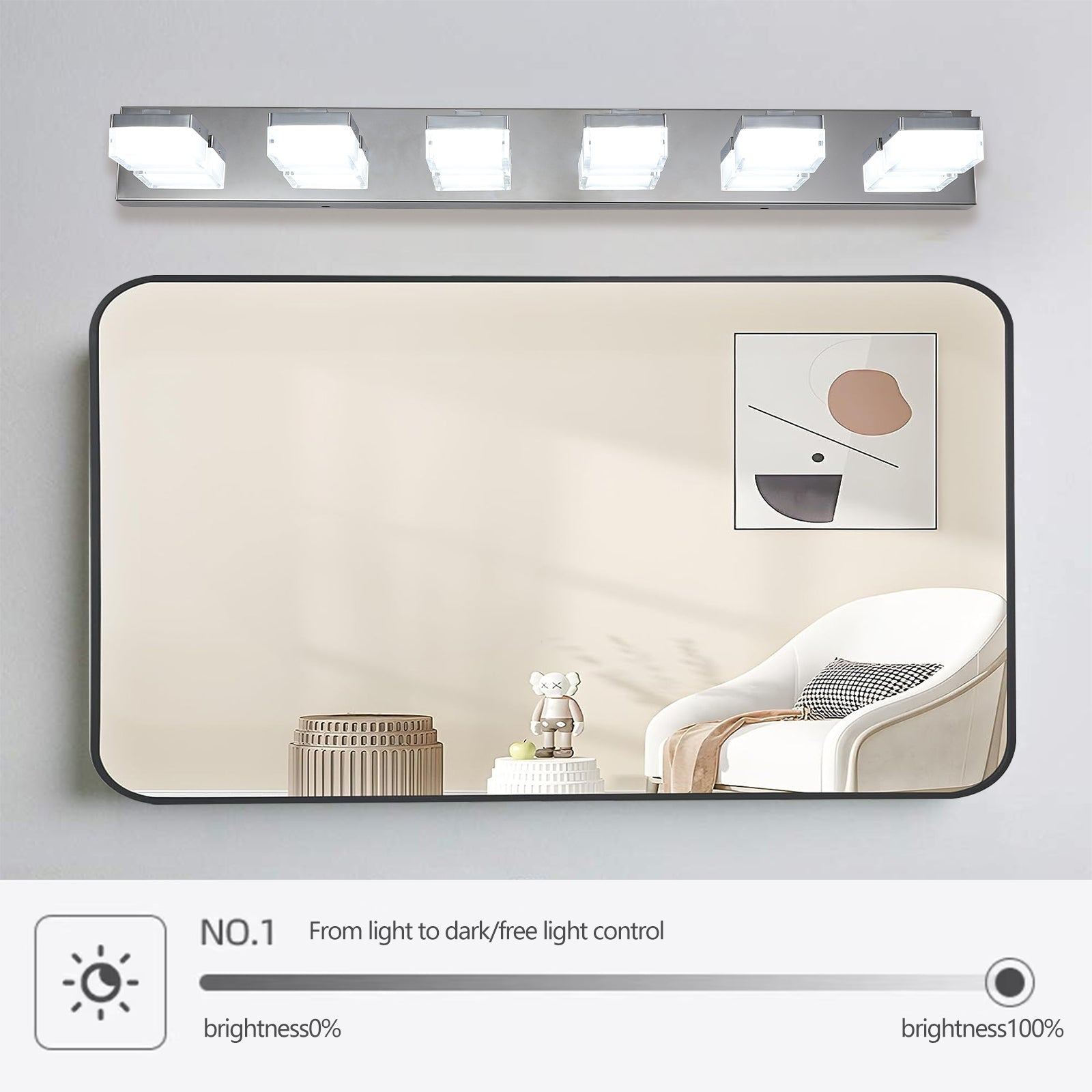 Modern 6-Light Chrome LED Vanity Mirror Light Fixture For Bathrooms