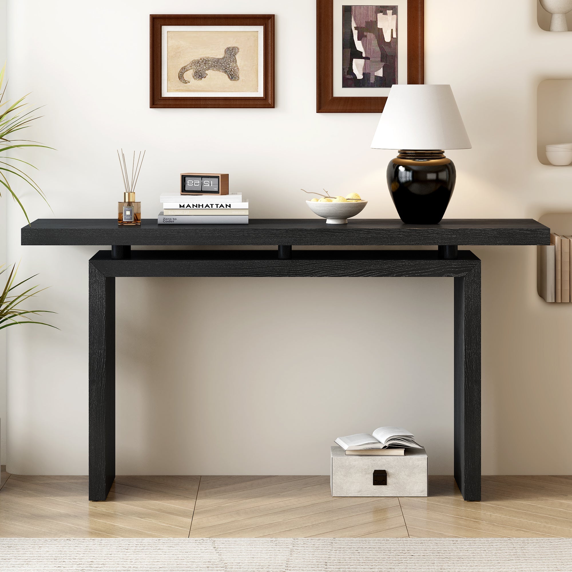 Uniquely Designed Ash Veneer Console Table, Modern Simple Style,