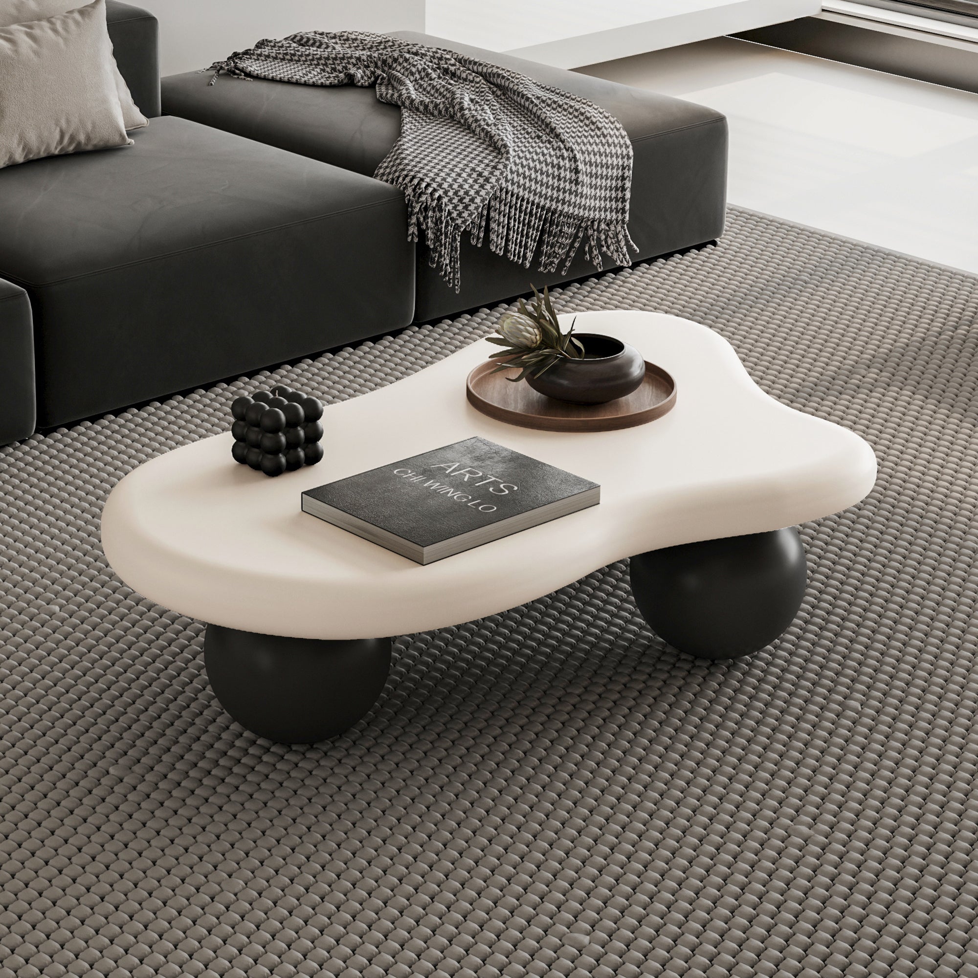 40 Inch Cloud Shaped Coffee Table with 3 Ball Legs for Living Room,