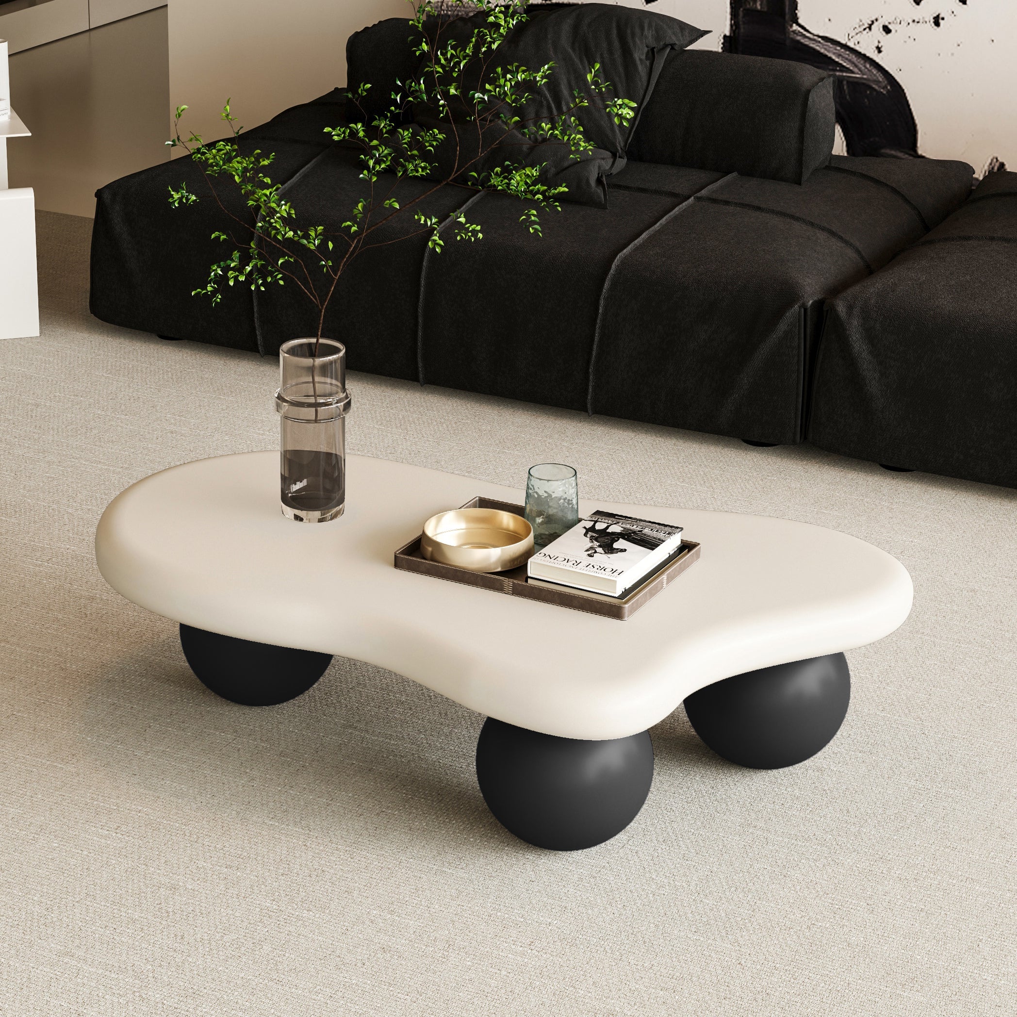 40 Inch Cloud Shaped Coffee Table with 3 Ball Legs for Living Room,