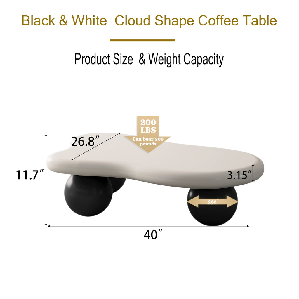 40 Inch Cloud Shaped Coffee Table with 3 Ball Legs for Living Room,