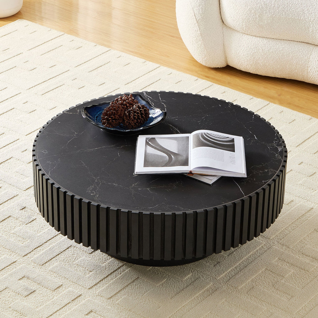 35.43'' Nesting Round Sintered Stone Tabletop Modern Drum Coffee Table