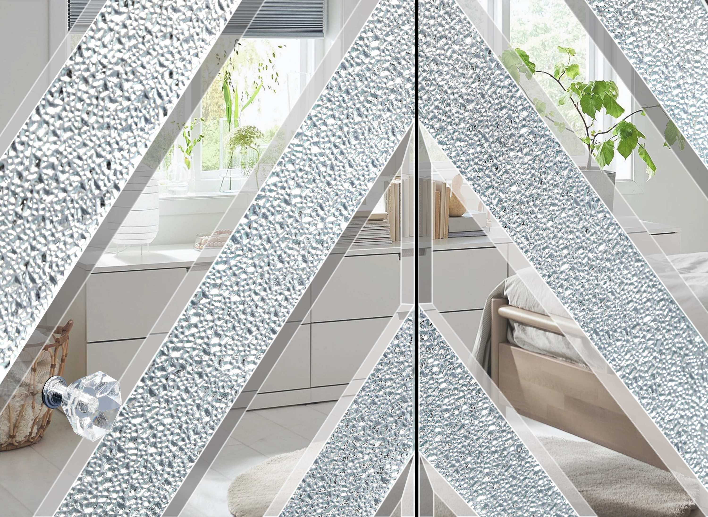 47 Inch Mirror TV Media Console with Diamond Glass Doors, Dual Door