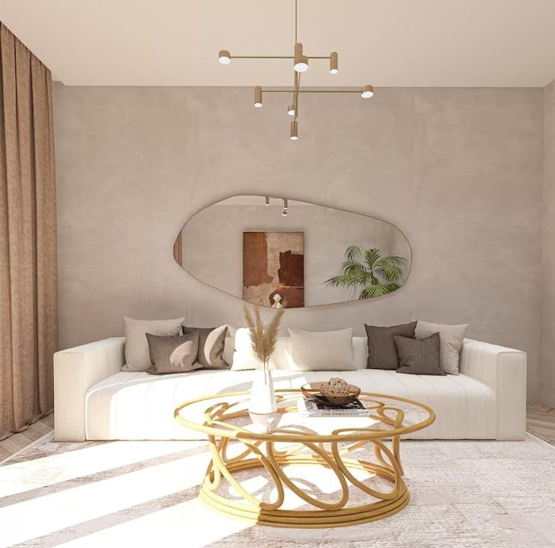 Asymmetrical Wooden Framed Wall Mirror Black 35.4 Inches By 17.7