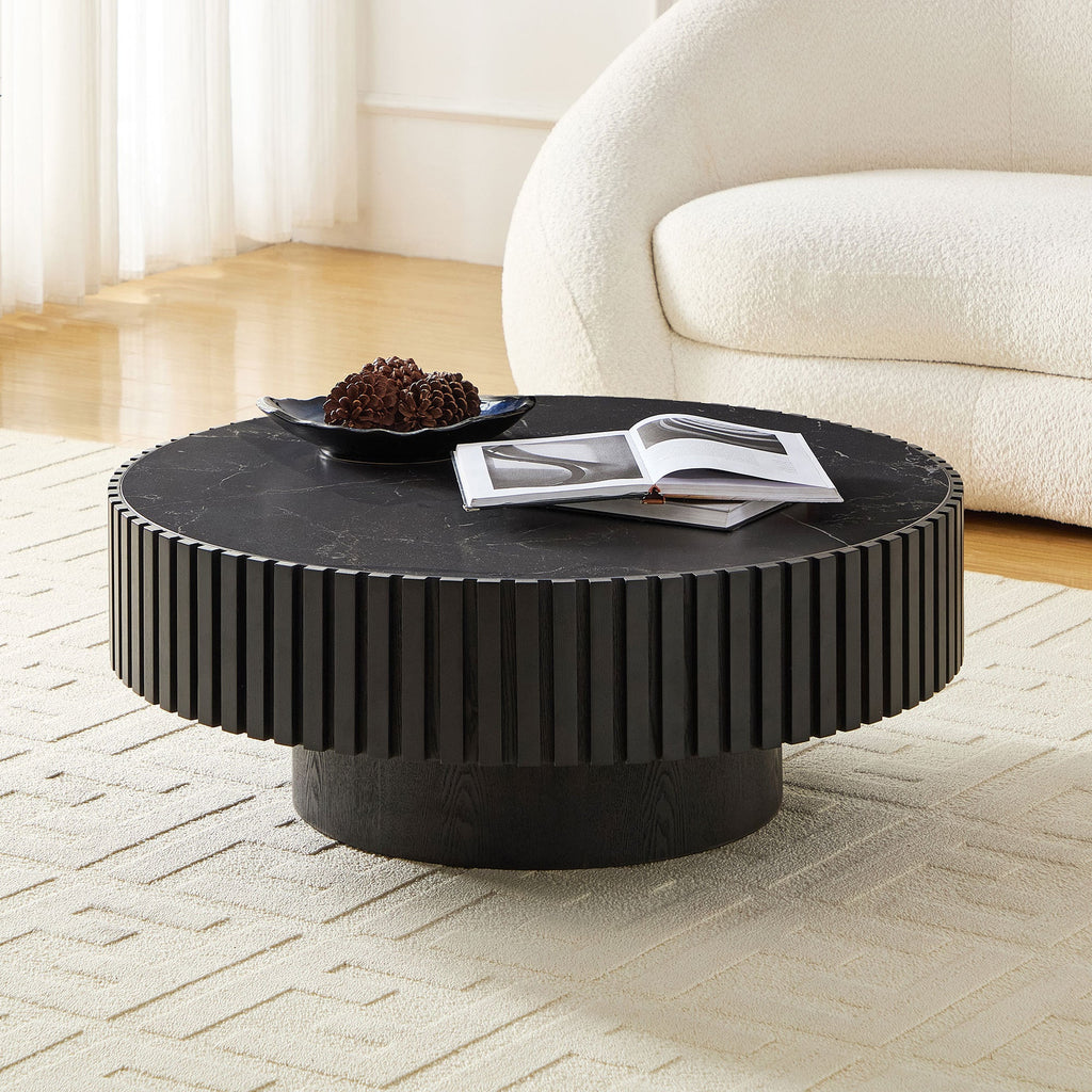 35.43'' Nesting Round Sintered Stone Tabletop Modern Drum Coffee Table